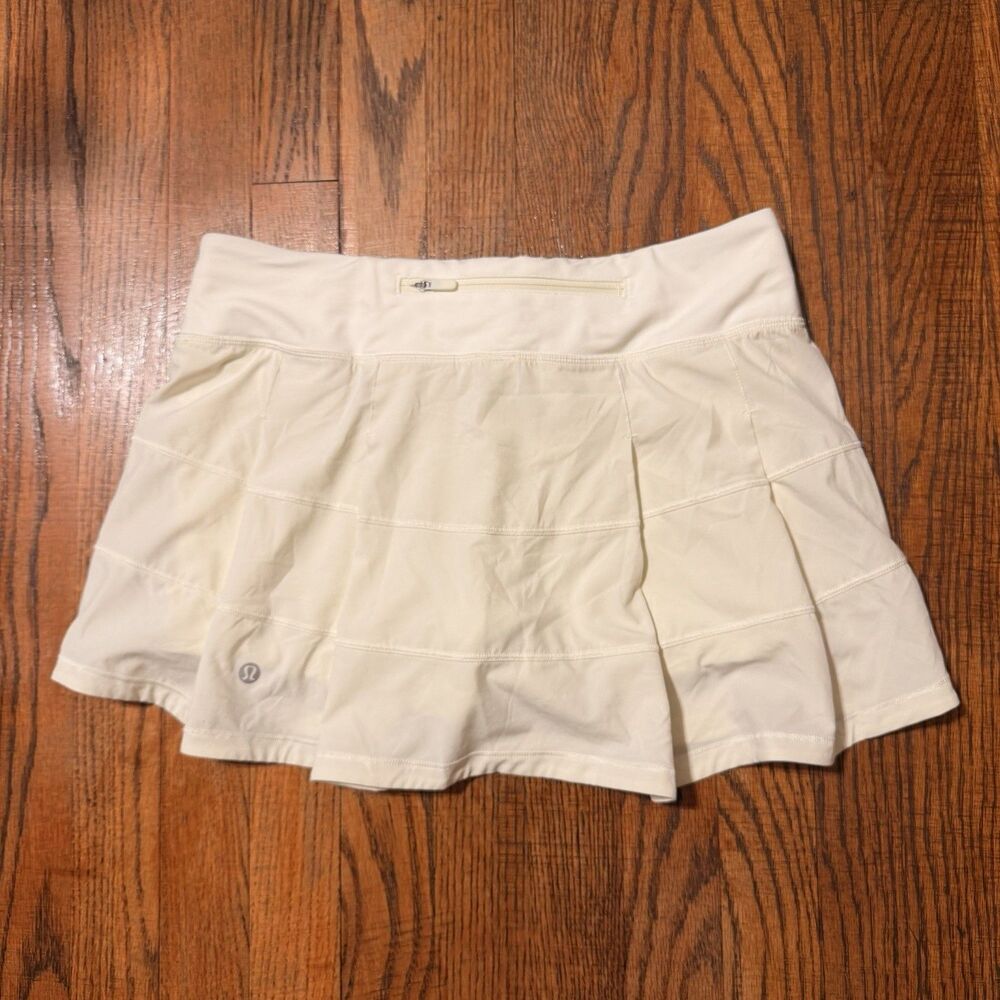 Lululemon Pace Rival Skirt Tall Cream Pleated Tennis Running Skort Womens Size 6
